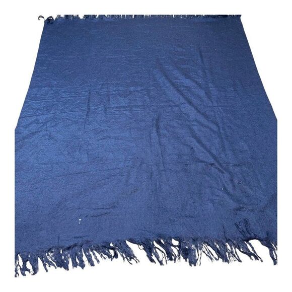 DKNY Fringed Navy Blue Throw Blanket 50.75" X 62" Wool Blend Donna Karan NY - Picture 1 of 6